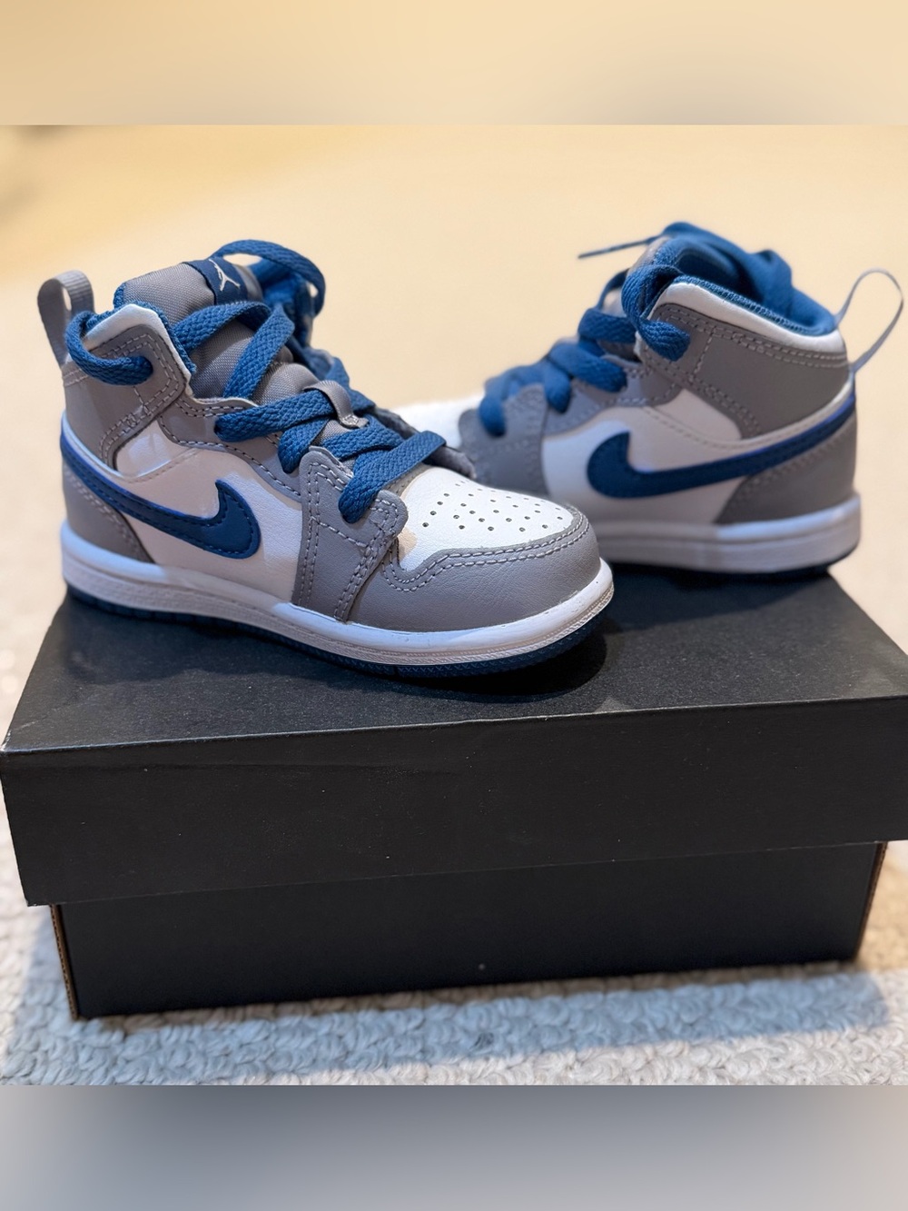 Jordan 1 Mid Toddler Cement Grey/White-True Blue 7C